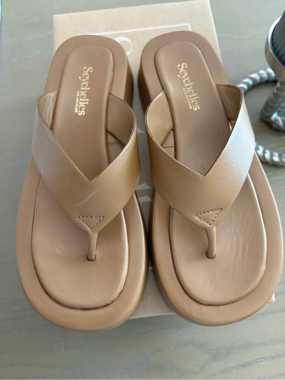 Anthropologie Tan Leather Thong Sandals